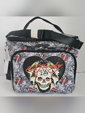 ☠️NWT Ed Hardy Rhinestone & Skulls Lnsulated Lunch Tote! PINK & GRAY, SKULLS! ☠️